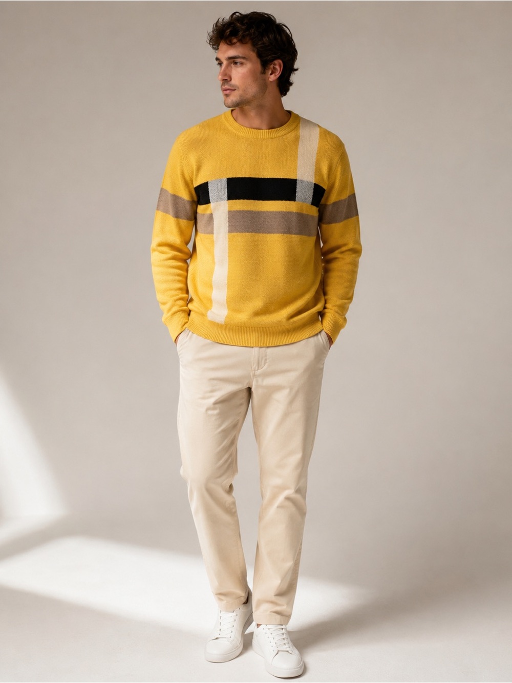 Stripe Men’s Colorblock Crewneck Sweater – Size Medium – 100% Cotton